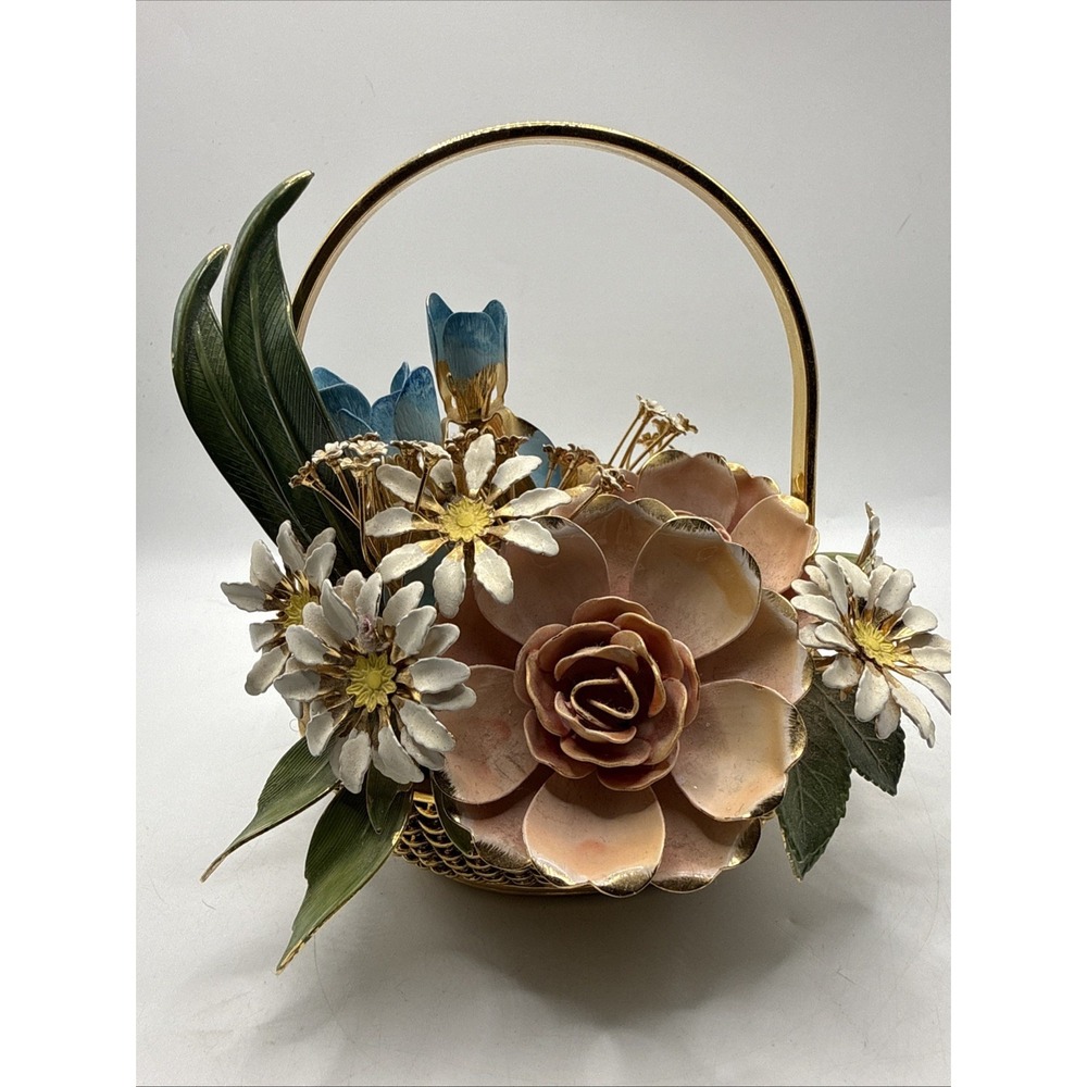 VTG Gloria Vanderbilt Metal Enamel Bouquet Flowers Summer Franklin Mint 1977
